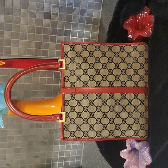 Gucci Monogram Bag Red Trim Tote - Picture 3 of 17